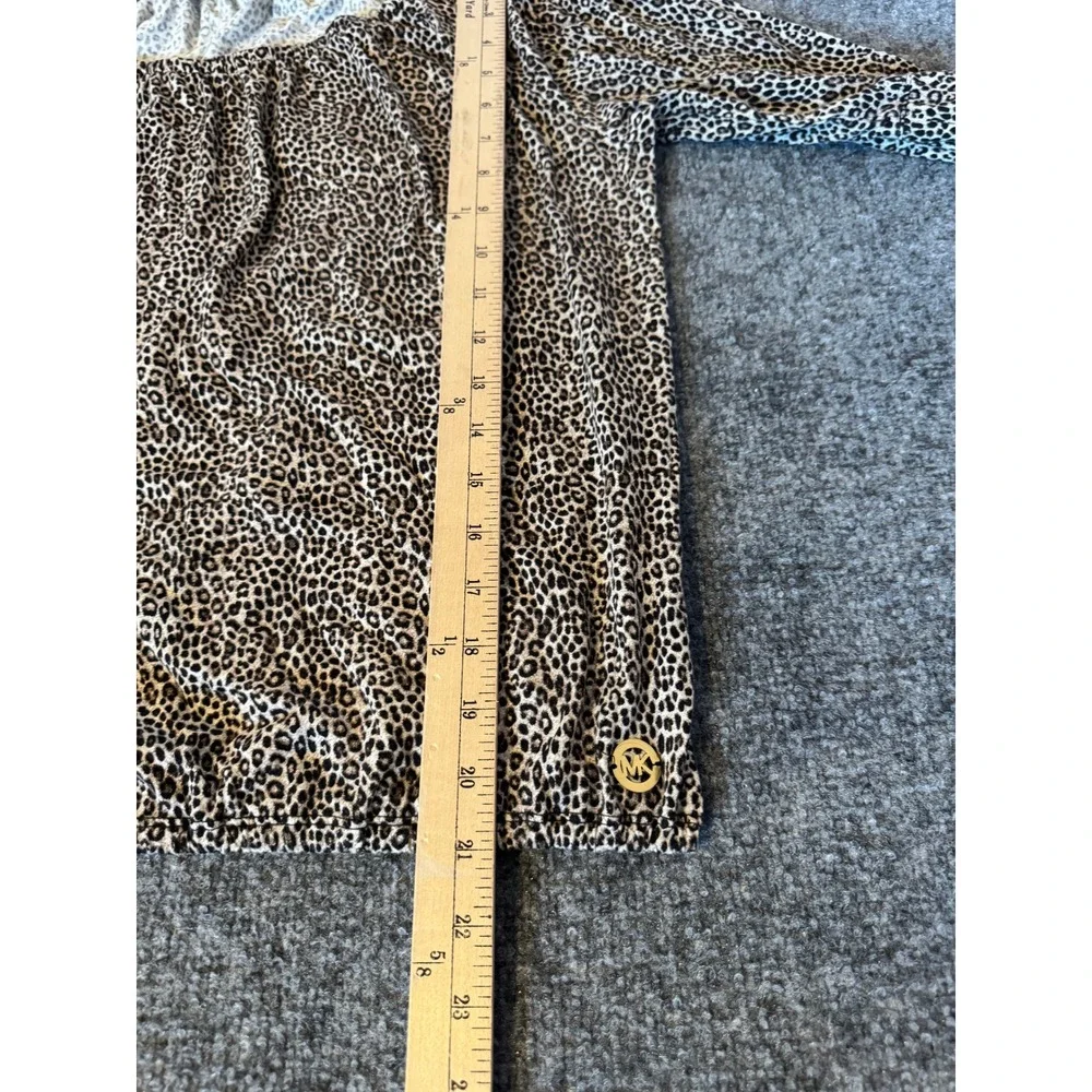 Michael Kors Womens Leopard Print Scoop Neck Bubble Hem 3/4‎ Sleeve Blouse Tan